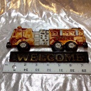Antique Fire truck cast iron welcome sign